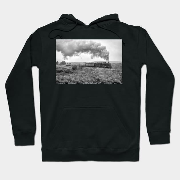 Black 5 on a Misty Day - Black and White Hoodie by SteveHClark